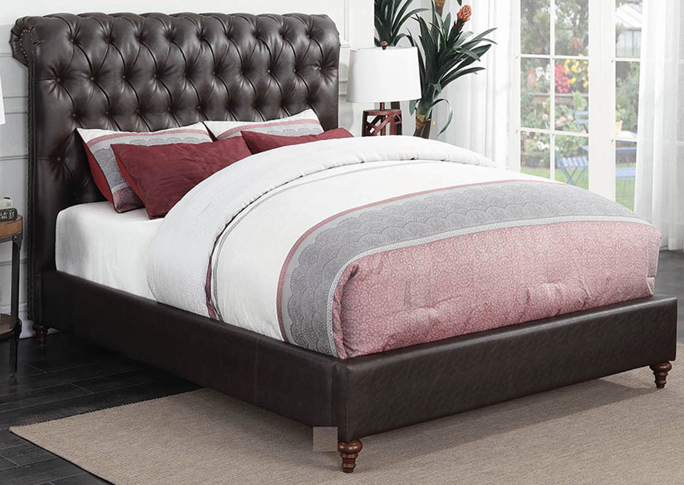 Gresham Brown & Bourbon Upholstered Queen 5 Piece Bedroom Set,Coaster Furniture