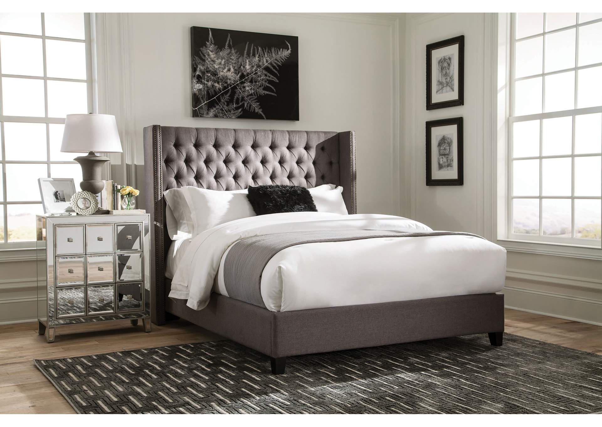 Bancroft Demi-wing Upholstered Full Bed Grey,Coaster Furniture