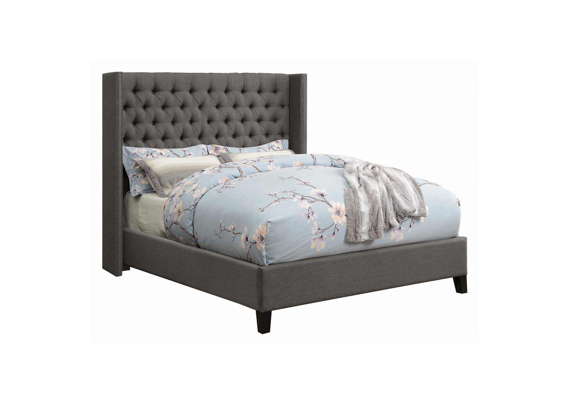 Bancroft Demi-wing Upholstered Full Bed Grey,Coaster Furniture