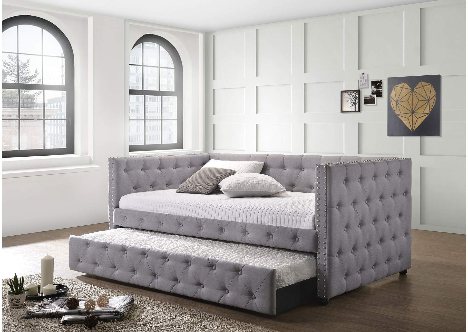 Mockern Tufted Upholstered Daybed with Trundle Grey,Coaster Furniture