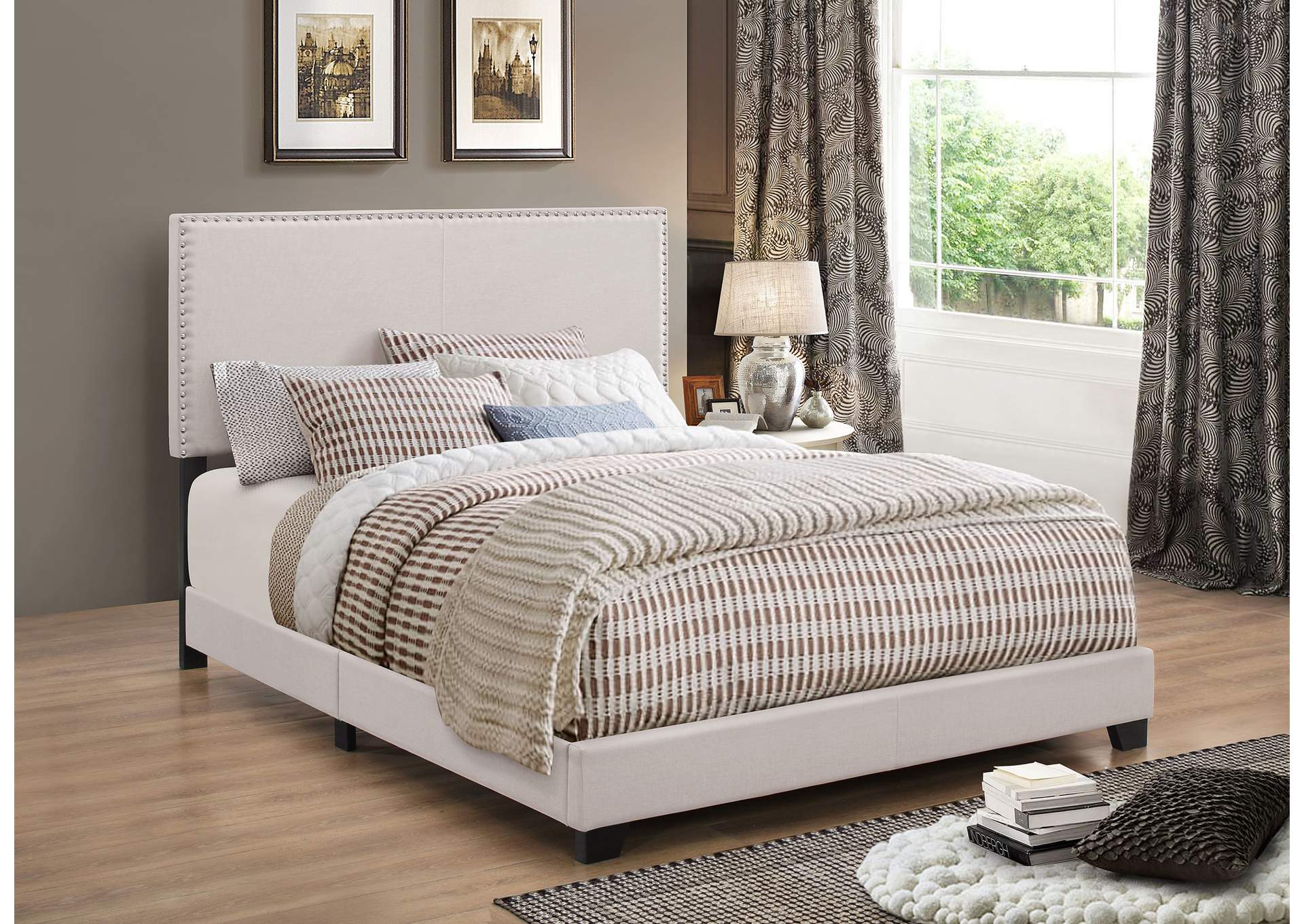 Boyd Full Upholstered Bed with Nailhead Trim Ivory,Coaster Furniture