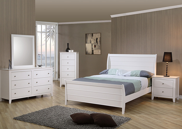 Selena White Twin Bed, Dresser & Mirror,ABF Coaster Furniture