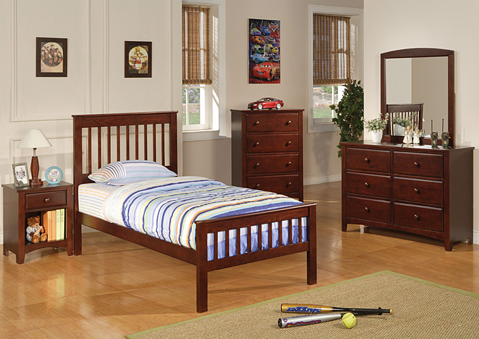 Parker Cappuccino Twin Bed, Dresser & Mirror,ABF Coaster Furniture