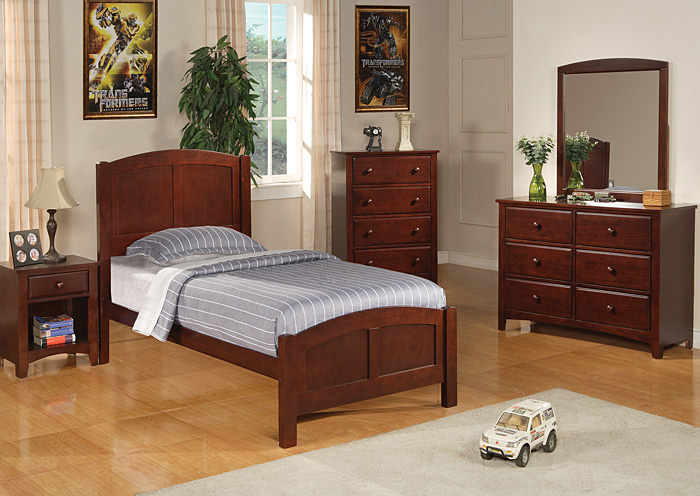 Parker Cappuccino Twin Bed, Dresser, Mirror & Nightstand,ABF Coaster Furniture