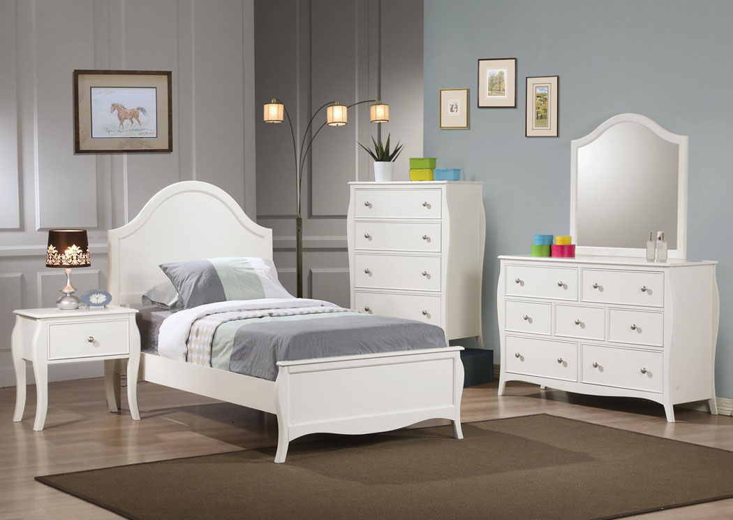 Dominique White Full Bed Bed w/Dresser & Mirror,Coaster Furniture