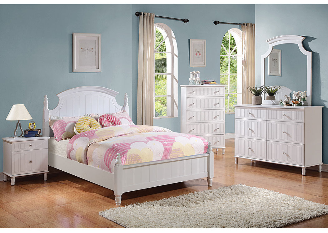 White Twin Bed, Dresser, Mirror & Nightstand,ABF Coaster Furniture