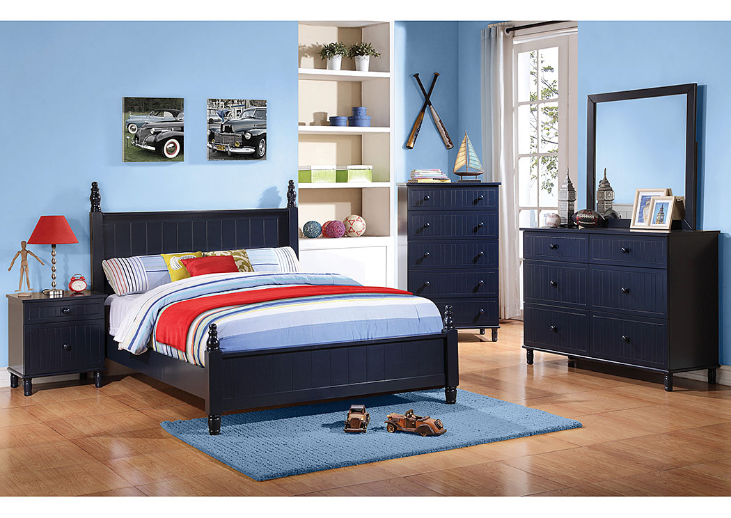 Navy Blue Full Bed, Dresser, Mirror & Nightstand,ABF Coaster Furniture