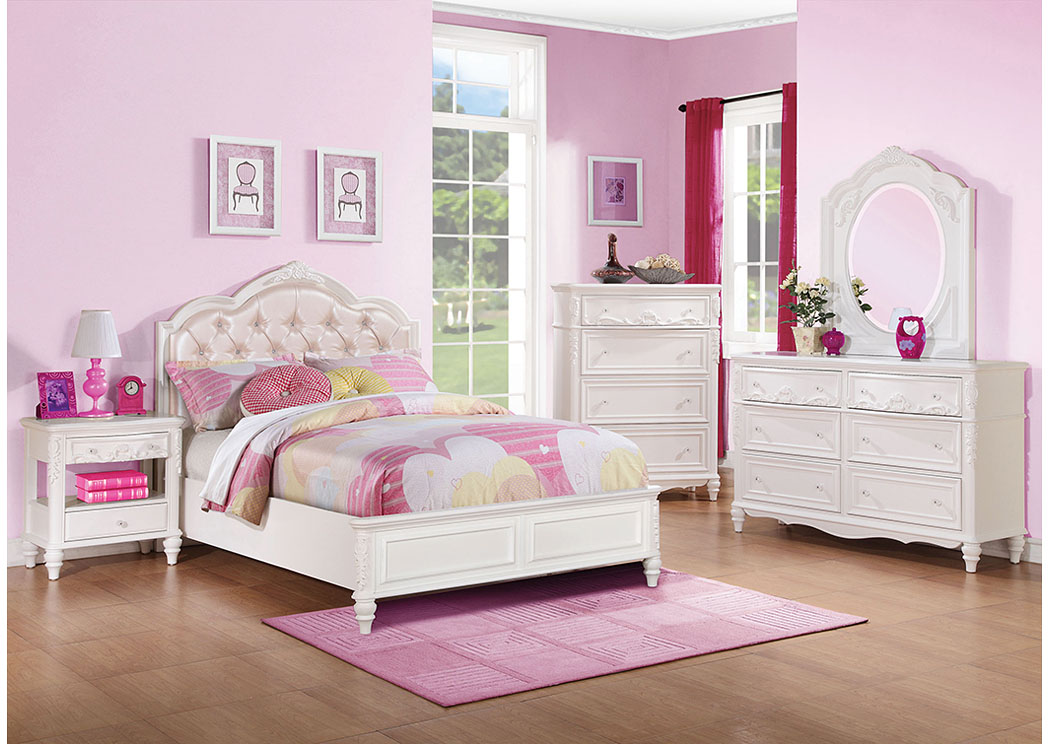 White Full Bed, Nightstand, Dresser, Mirror & Chest,ABF Coaster Furniture