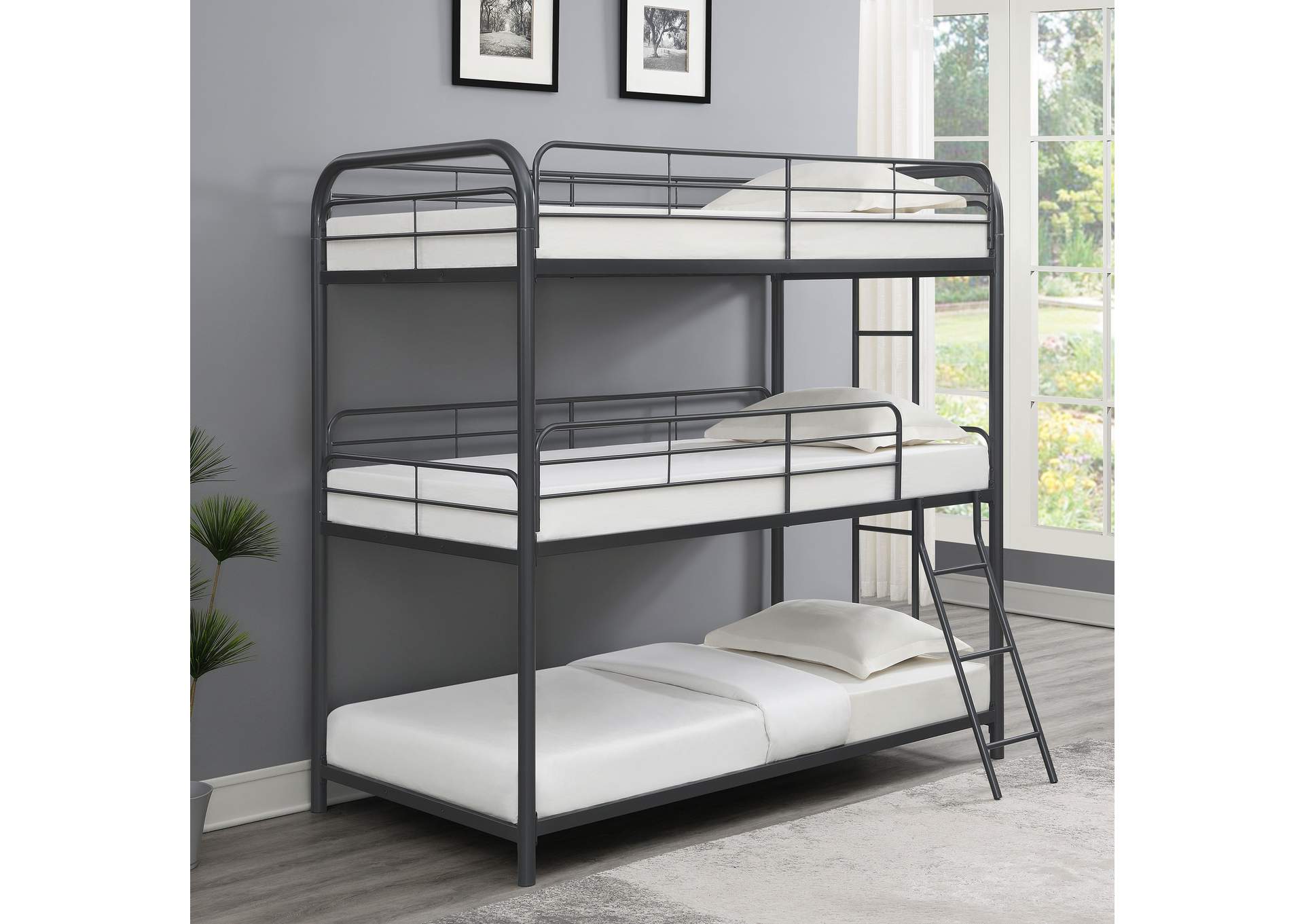 Garner Triple Bunk Bed with Ladder Gunmetal,Coaster Furniture