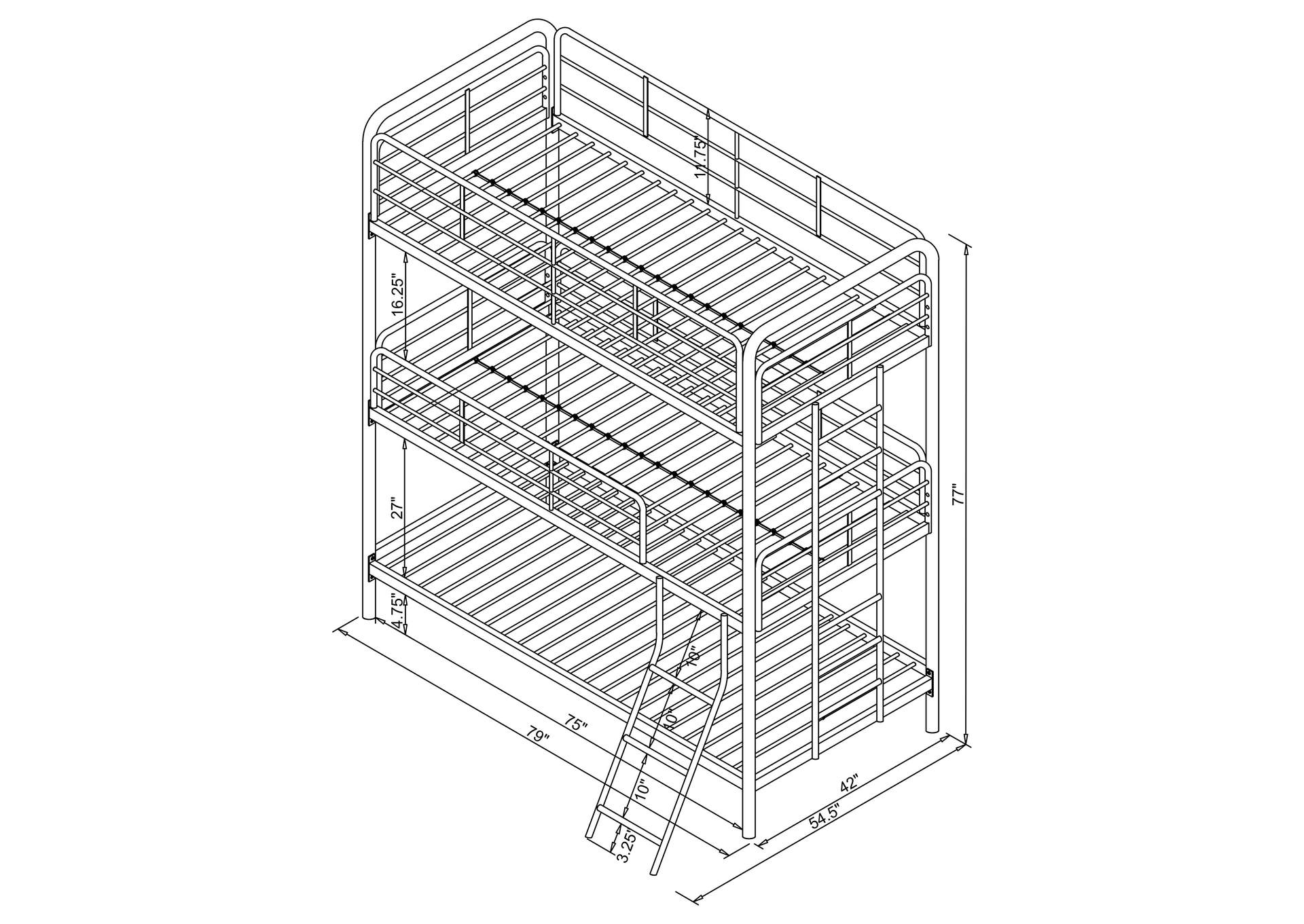 Garner Triple Bunk Bed with Ladder Gunmetal,Coaster Furniture