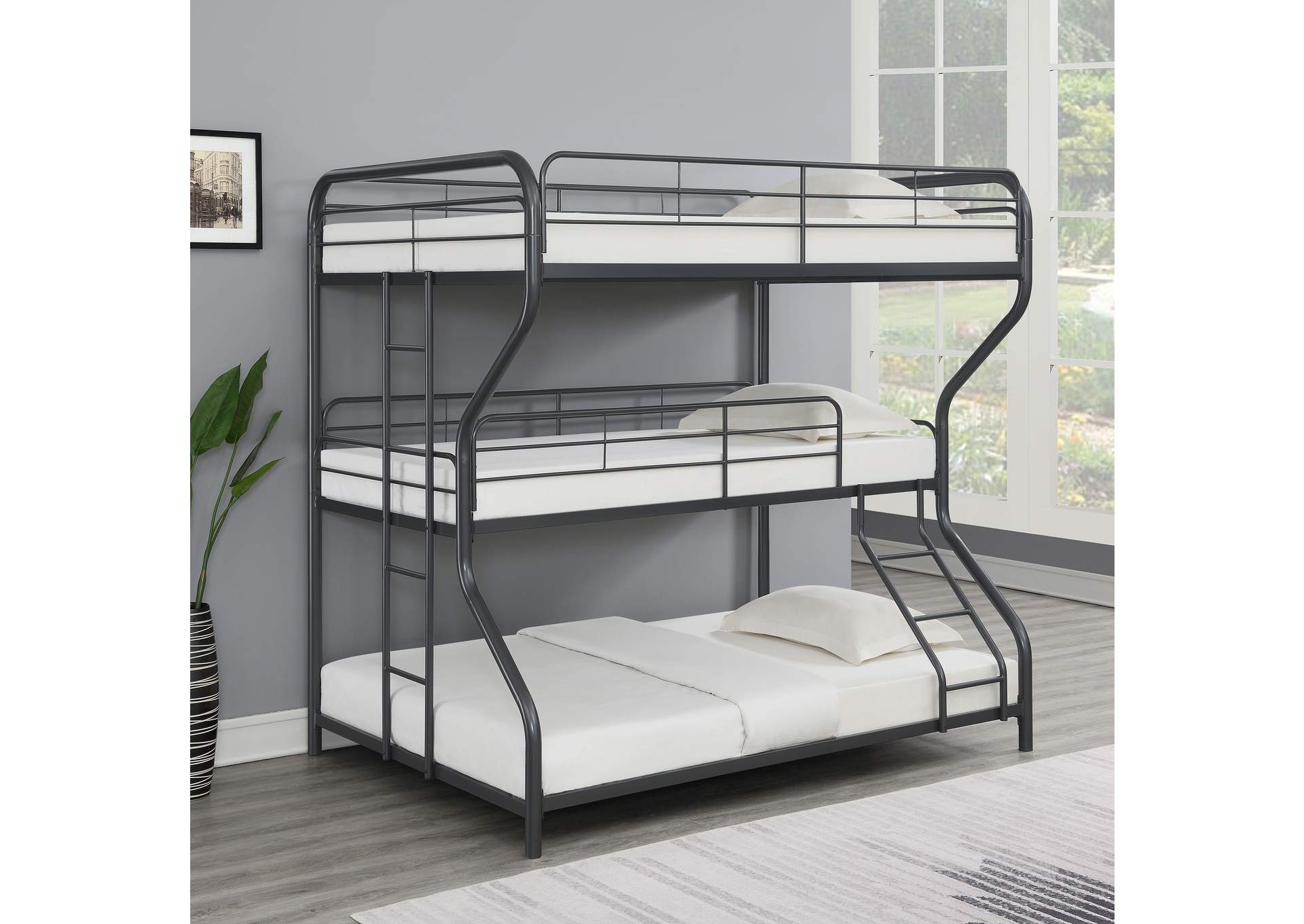 Garner Triple Bunk Bed with Ladder Gunmetal,Coaster Furniture