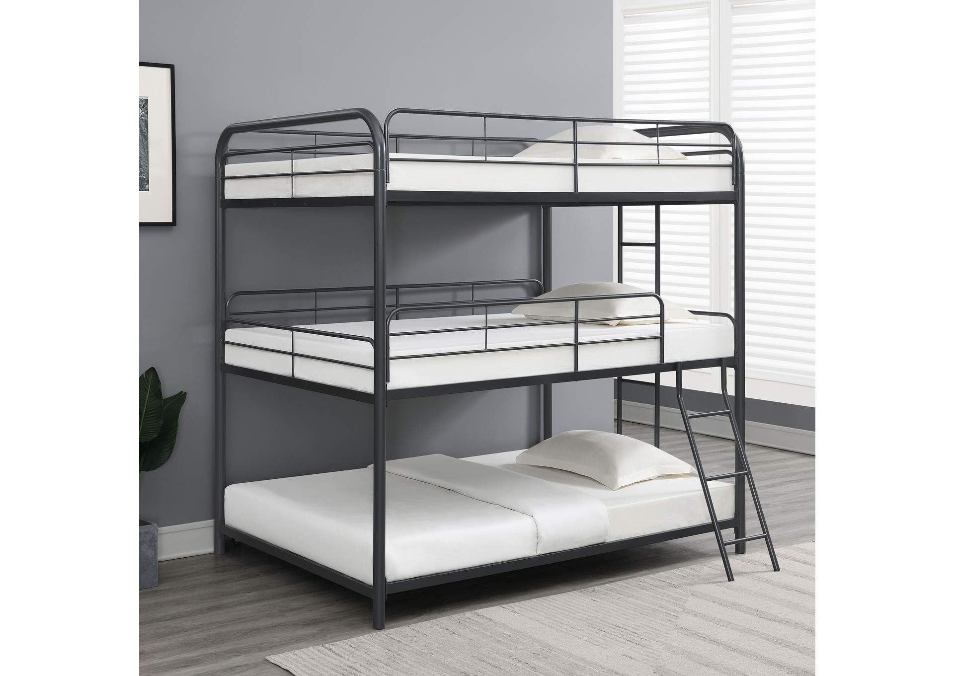 Garner Triple Bunk Bed with Ladder Gunmetal,Coaster Furniture