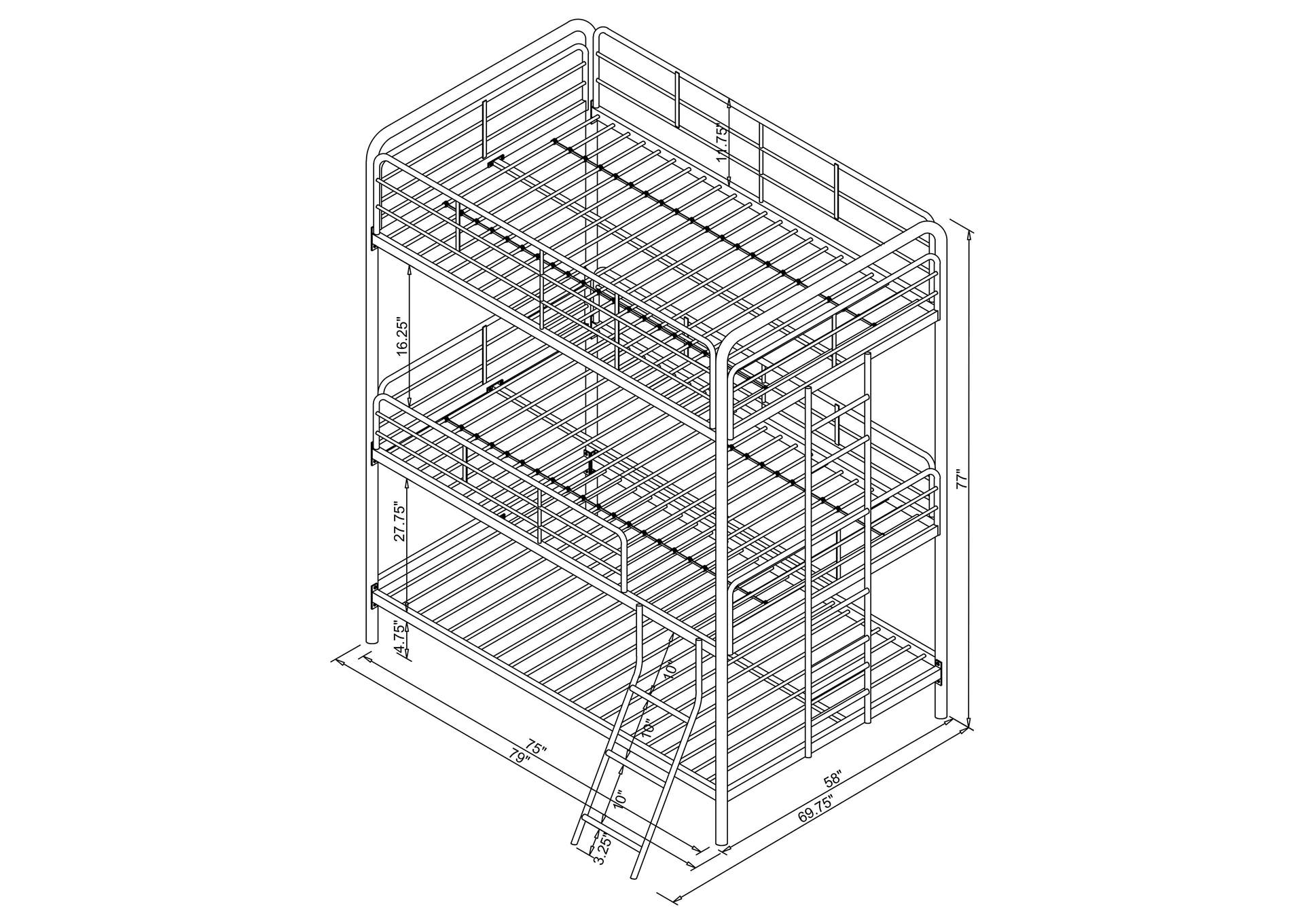 Garner Triple Bunk Bed with Ladder Gunmetal,Coaster Furniture