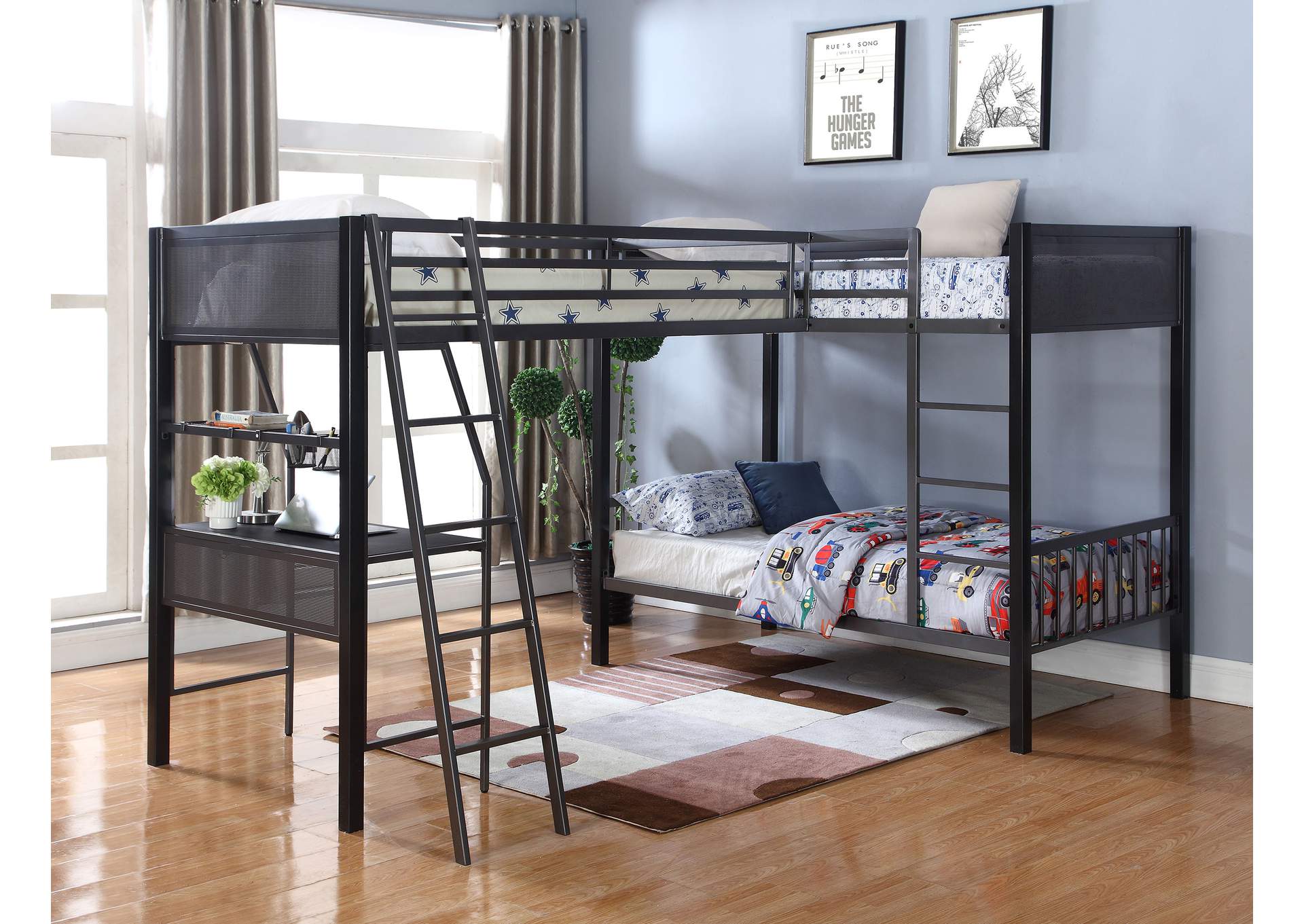 Meyers 2-piece Metal Twin over Twin Bunk Bed Set Black and Gunmetal,Coaster Furniture