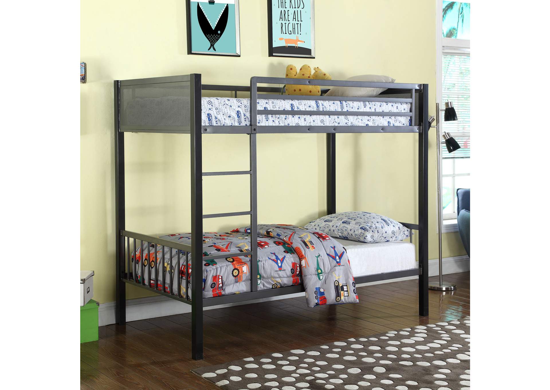 Meyers Twin over Twin Metal Bunk Bed Black and Gunmetal,Coaster Furniture