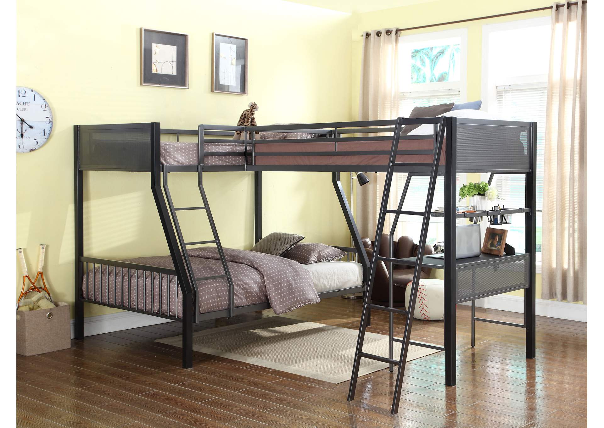 Meyers 2-piece Metal Twin over Full Bunk Bed Set Black and Gunmetal,Coaster Furniture