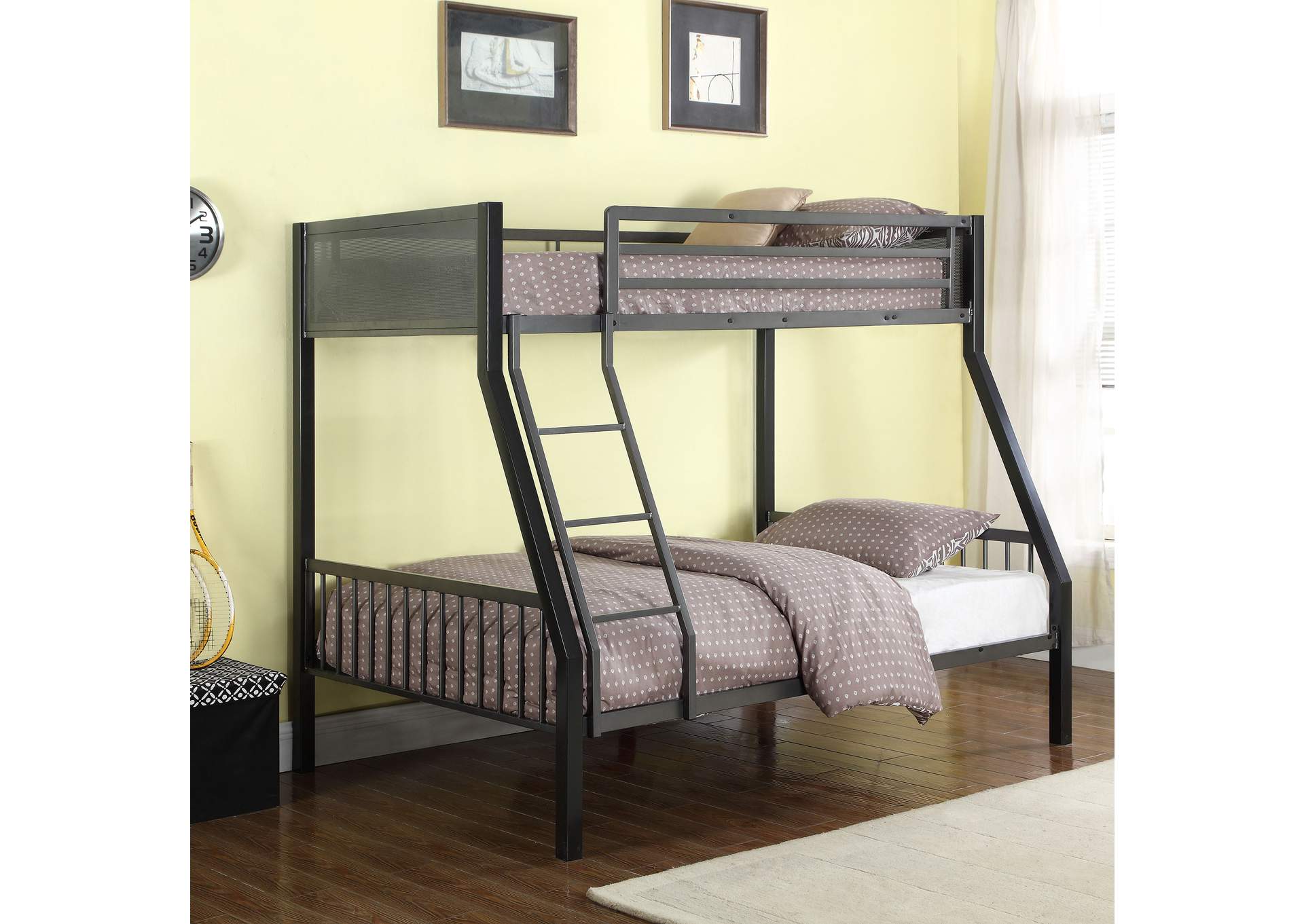 Meyers Twin over Full Metal Bunk Bed Black and Gunmetal,Coaster Furniture