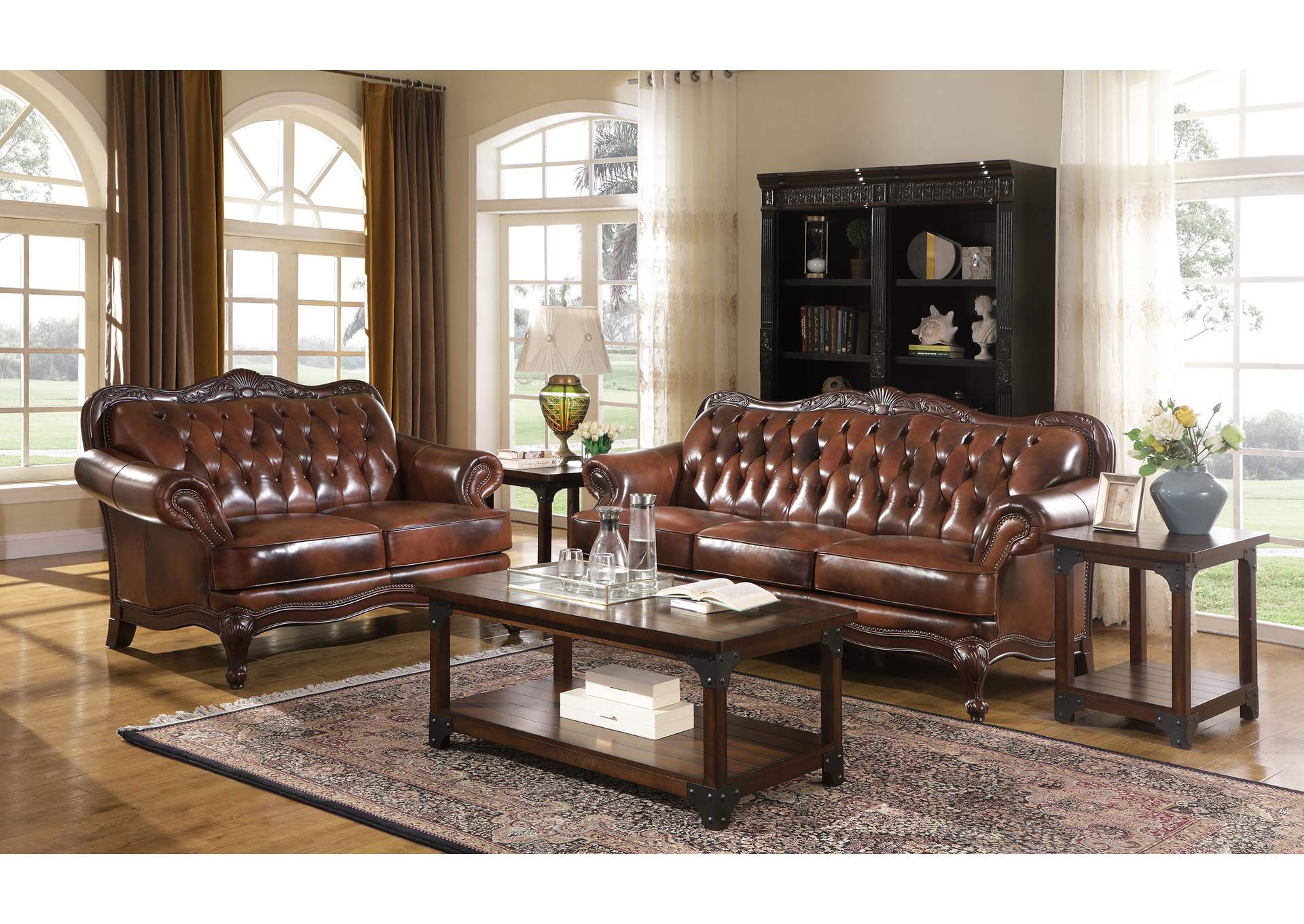 Victoria Upholstered Tufted Living Room Set Brown,Coaster Furniture