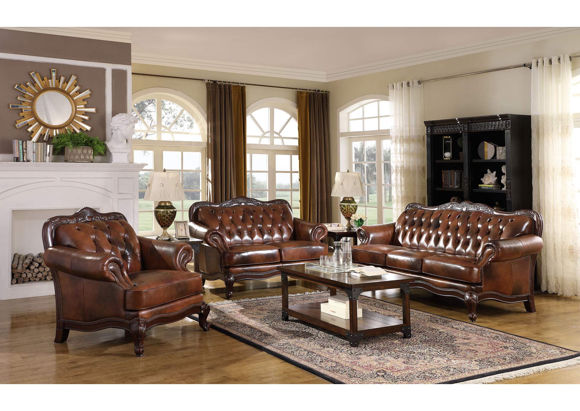 Victoria Upholstered Tufted Living Room Set Brown,Coaster Furniture