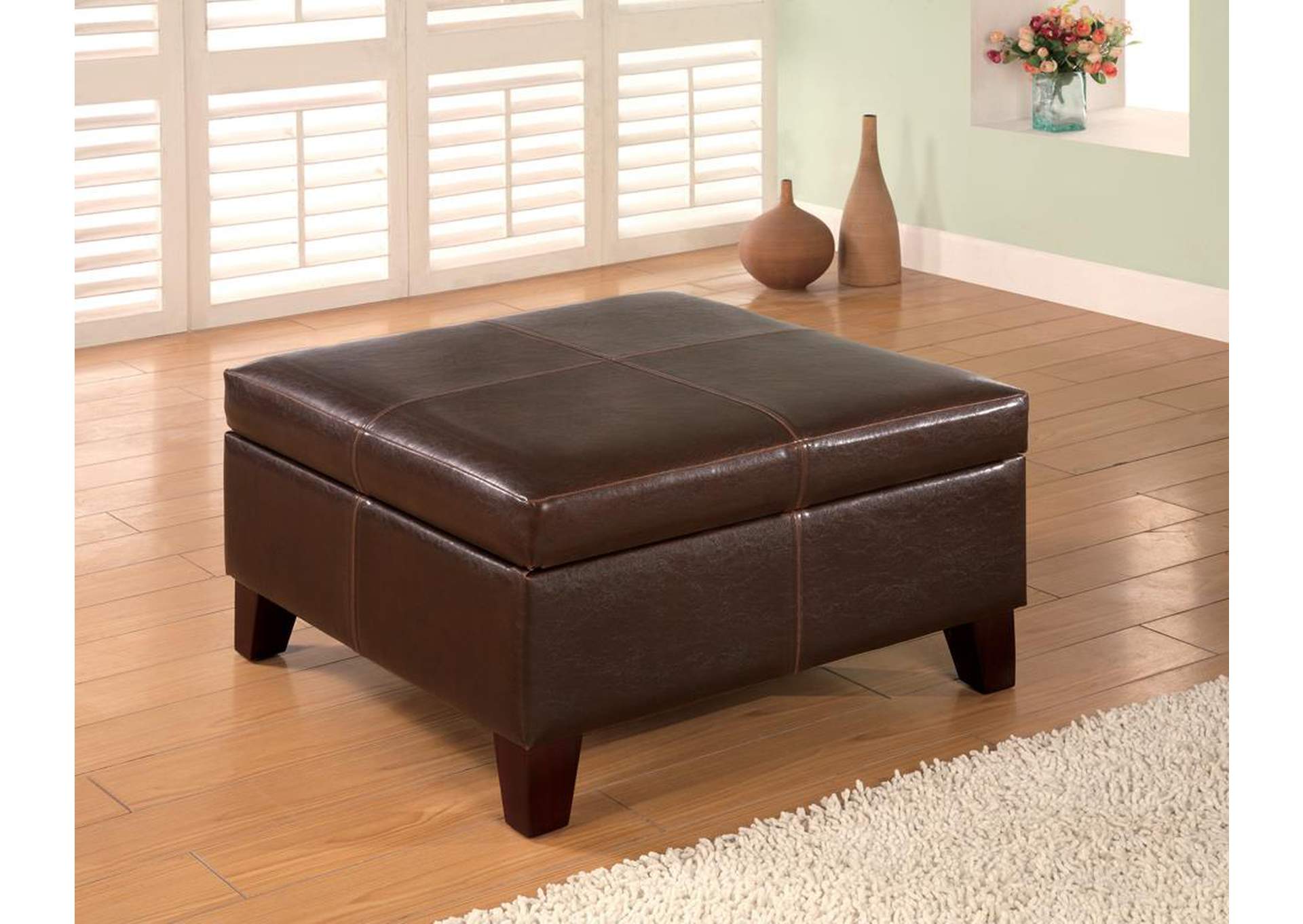 Dark Brown Vinyl Storage Ottoman,ABF Coaster Furniture