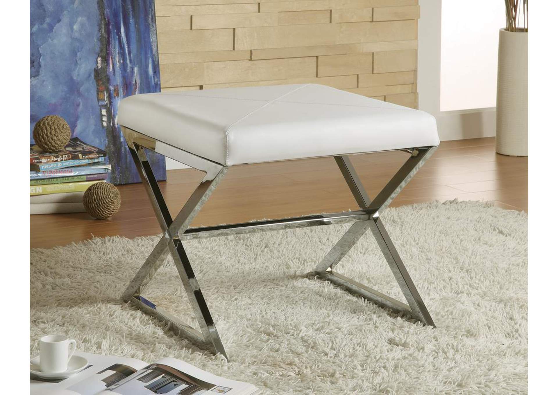 White Vinyl Ottoman w/ Metal Legs,ABF Coaster Furniture