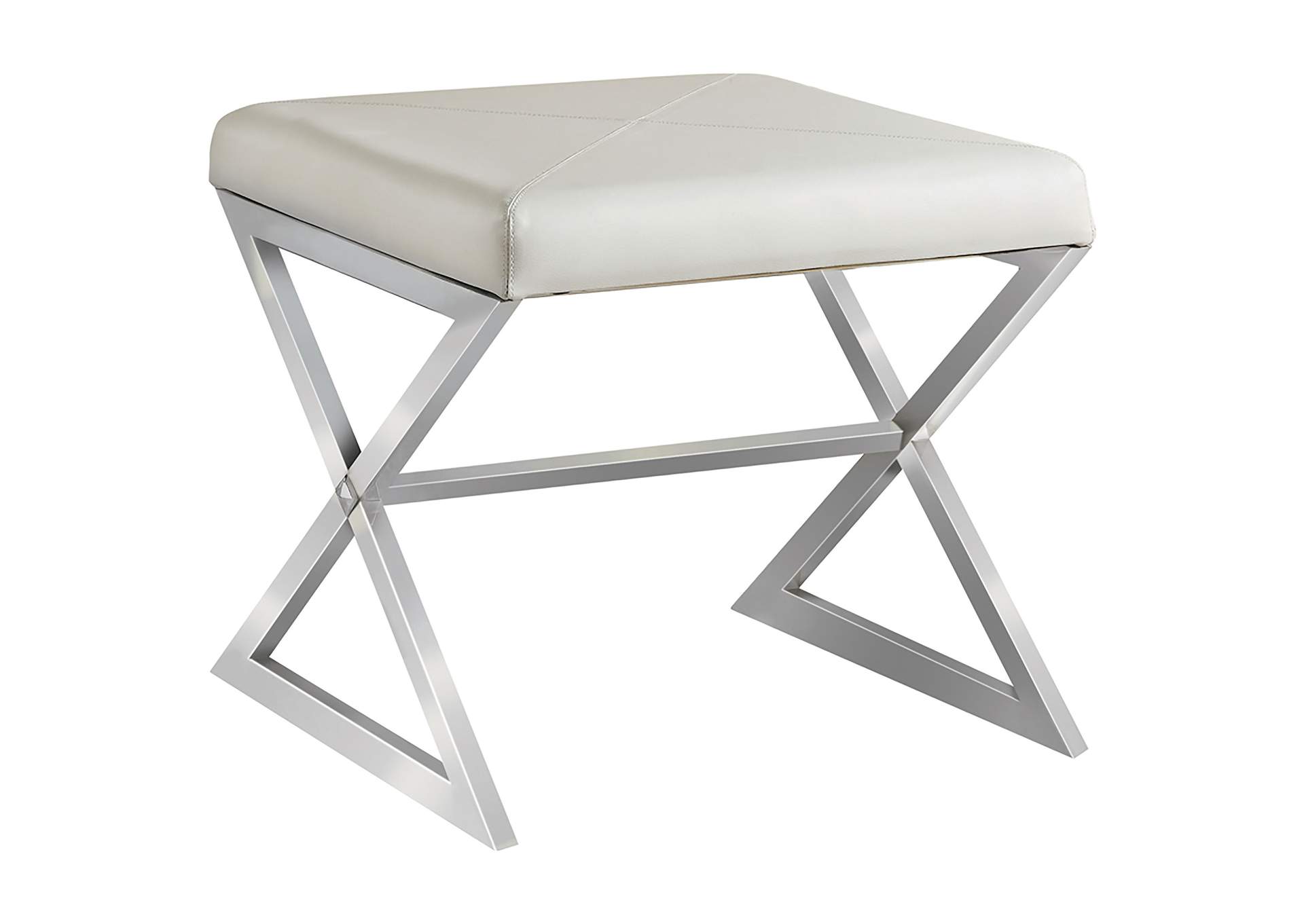 Rita X-cross Square Ottoman White and Chrome,Coaster Furniture