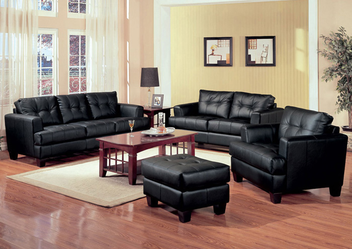 Samuel Black Bonded Leather Sofa & Love Seat,ABF Coaster Furniture