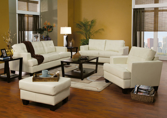 Samuel Cream Bonded Leather Sofa & Love Seat,ABF Coaster Furniture