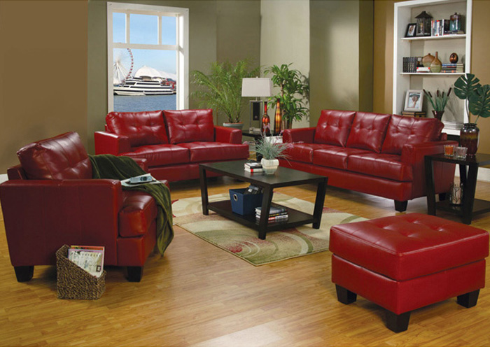 Samuel Red Bonded Leather Sofa & Love Seat,ABF Coaster Furniture