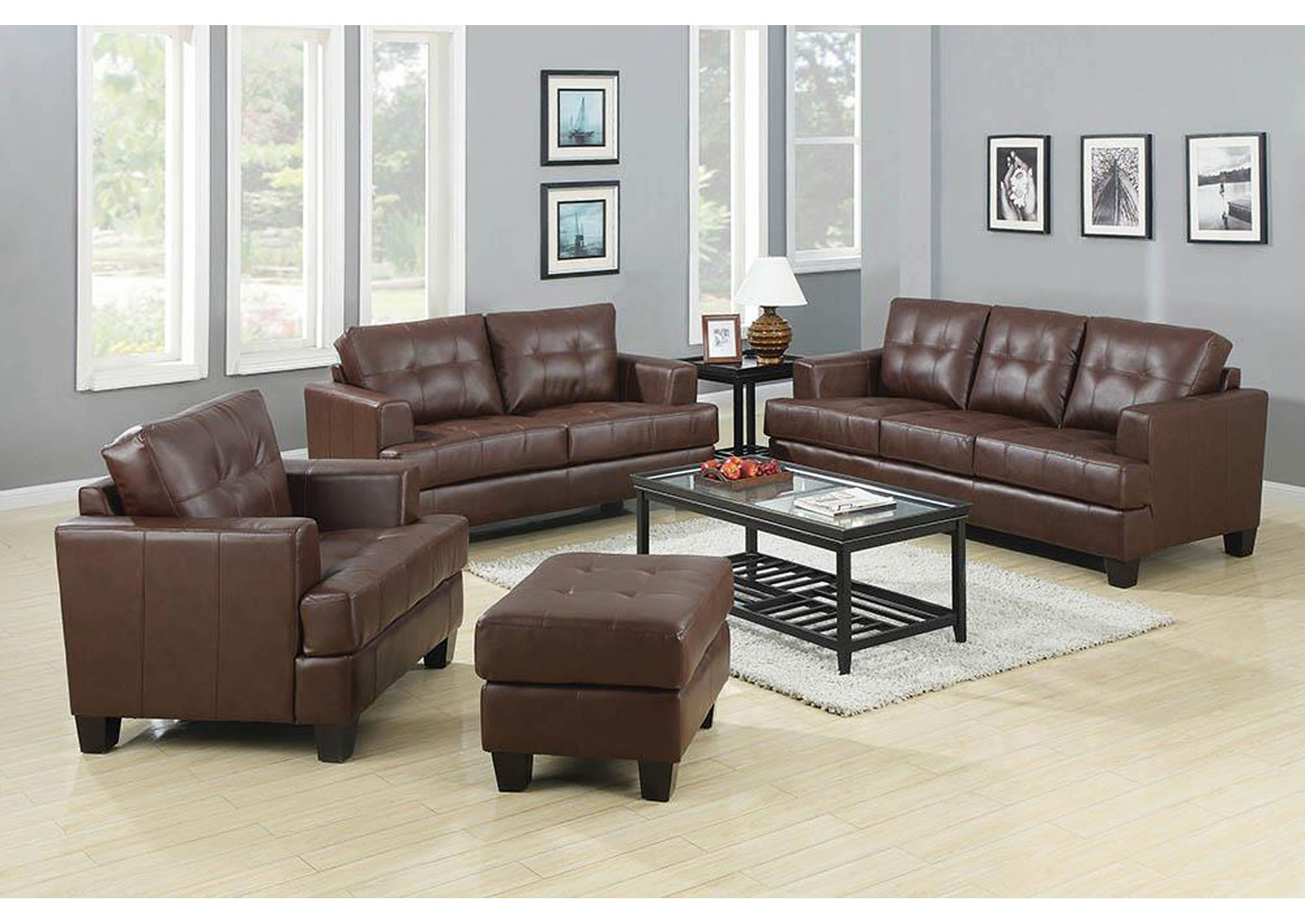 Samuel Dark Brown Bonded Leather Love Seat,ABF Coaster Furniture