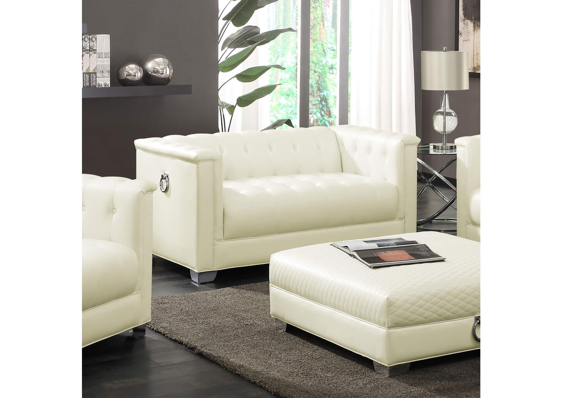 Chaviano Tufted Upholstered Loveseat Pearl White,Coaster Furniture