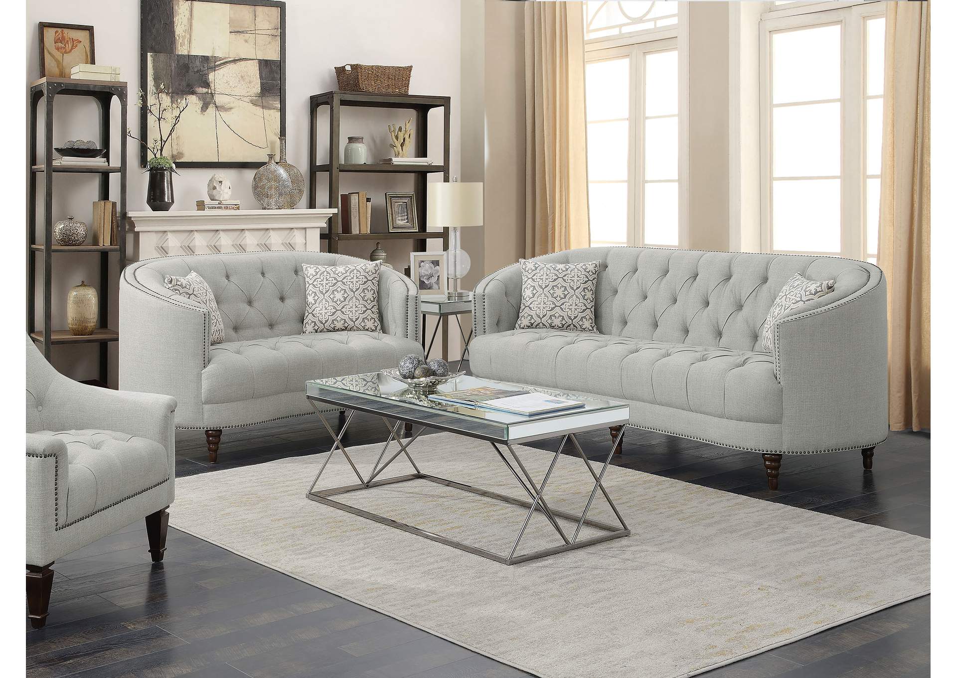 Avonlea Upholstered Tufted Living Room Set Grey,Coaster Furniture