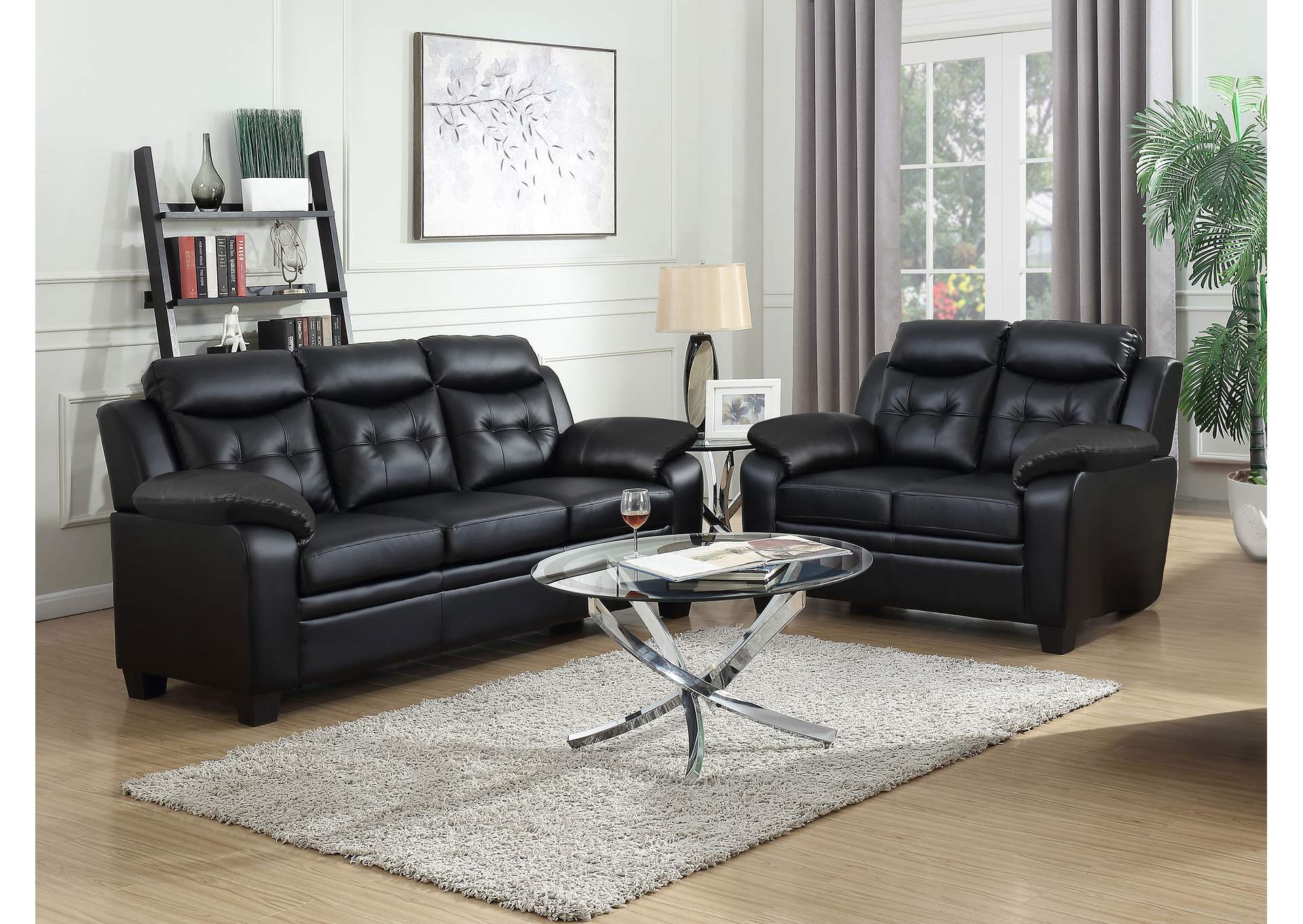 Finley Upholstered Pillow Top Arm Living Room Set Black,Coaster Furniture