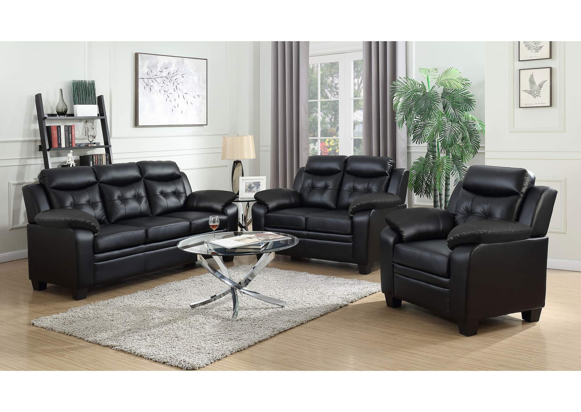 Finley Upholstered Pillow Top Arm Living Room Set Black,Coaster Furniture