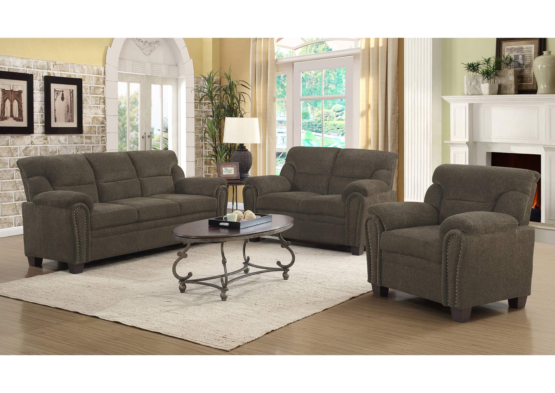 Clemintine Upholstered Pillow Top Arm Living Room Set,Coaster Furniture