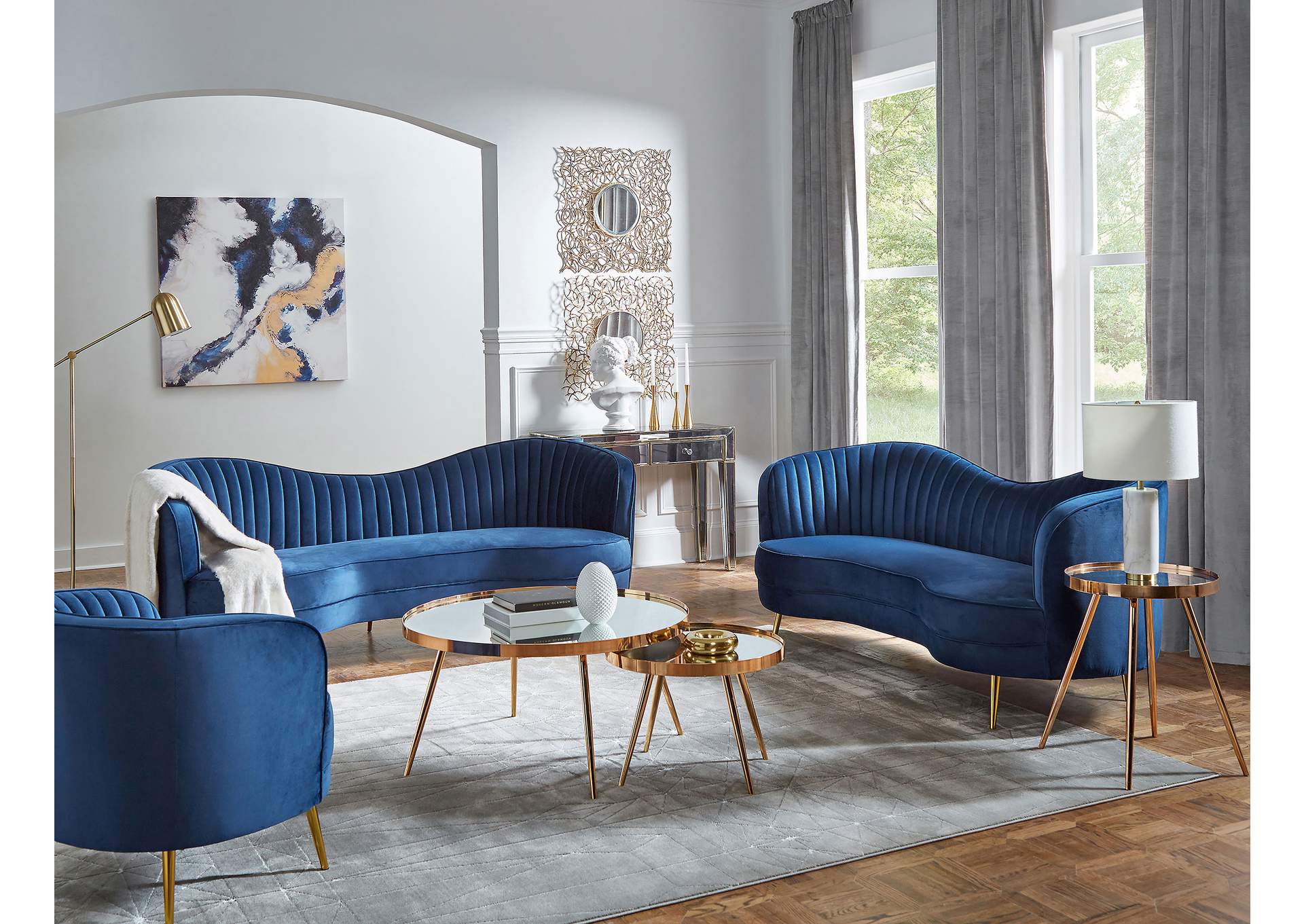 Sophia Upholstered Camel Back Loveseat Blue,Coaster Furniture