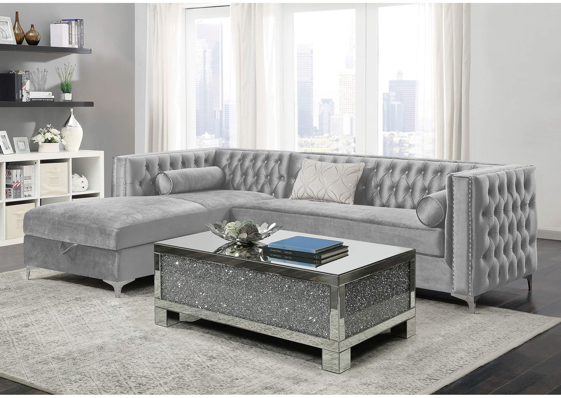 Bellaire Button-tufted Upholstered Sectional Silver,Coaster Furniture