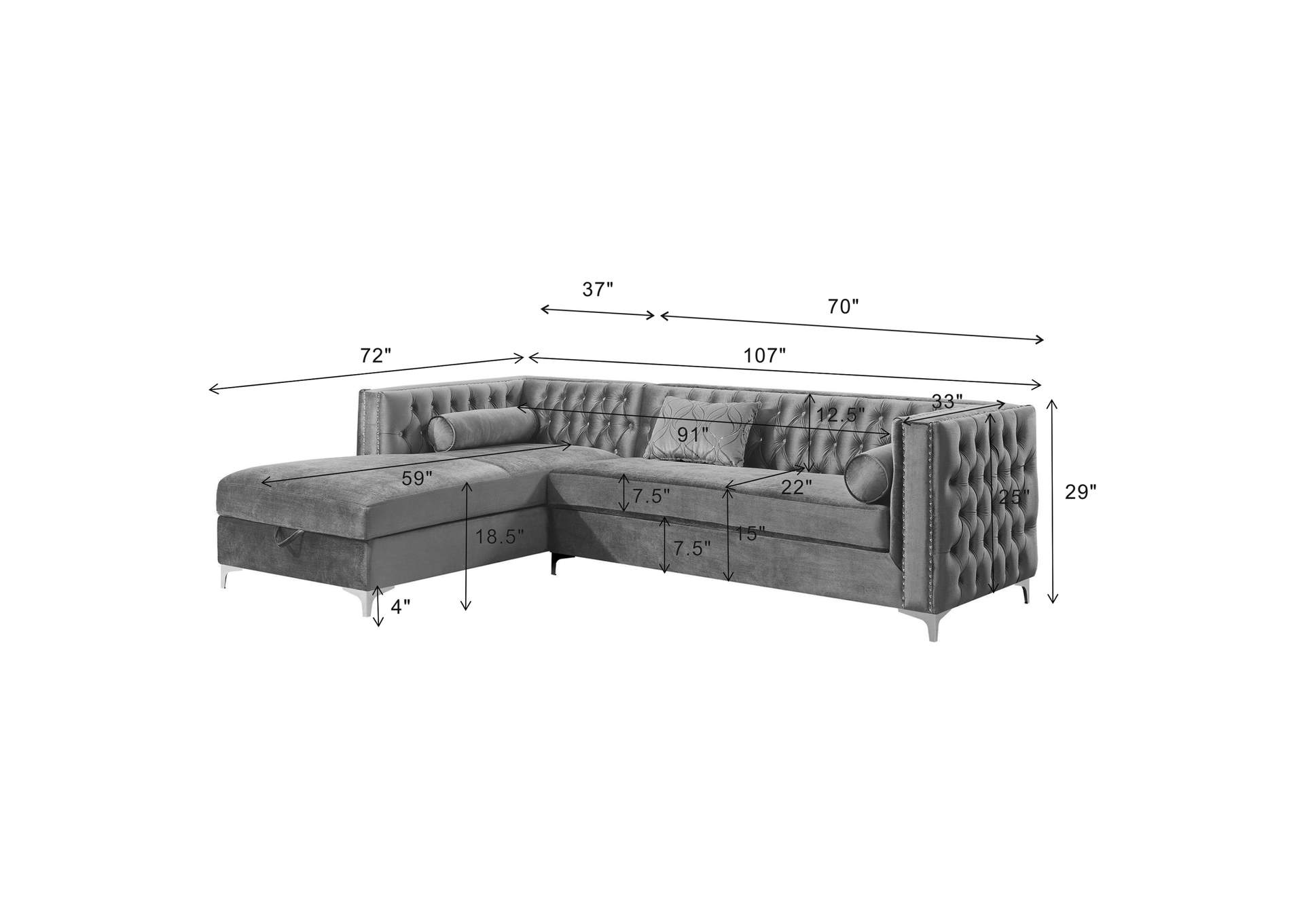 Bellaire Button-tufted Upholstered Sectional Silver,Coaster Furniture