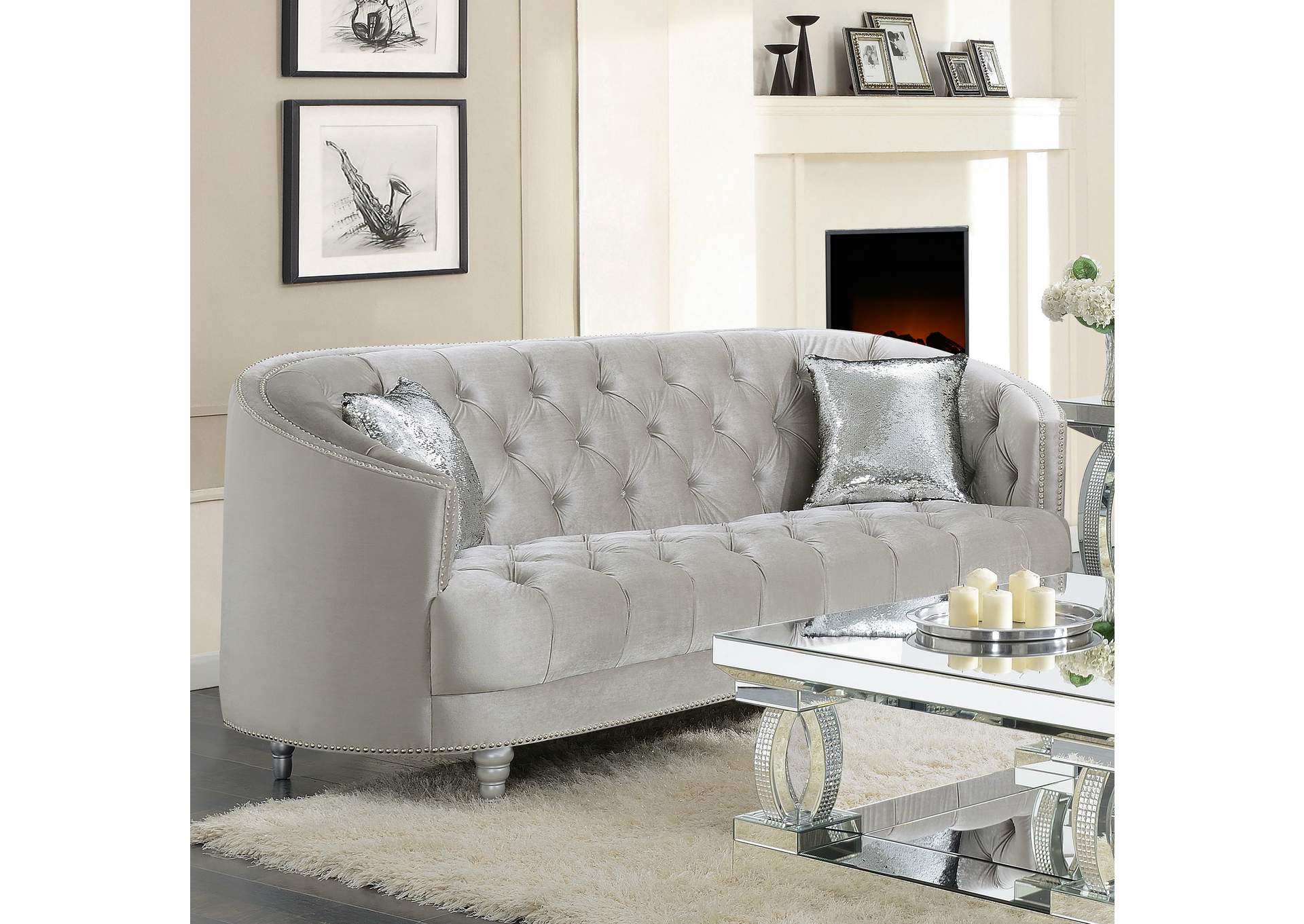 Avonlea Sloped Arm Tufted Sofa Grey,Coaster Furniture