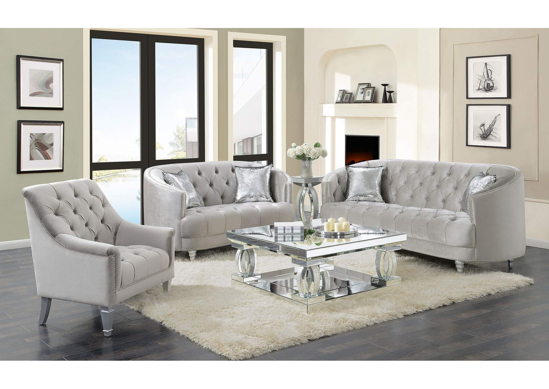 Avonlea Sloped Arm Tufted Sofa Grey,Coaster Furniture