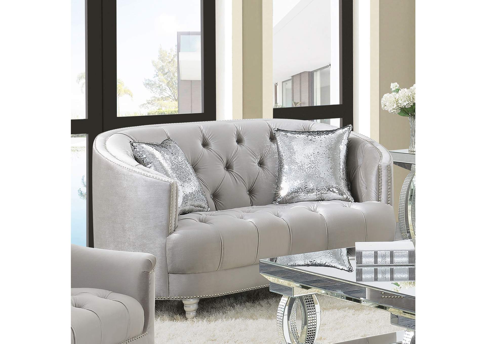 Avonlea Sloped Arm Tufted Loveseat Grey,Coaster Furniture