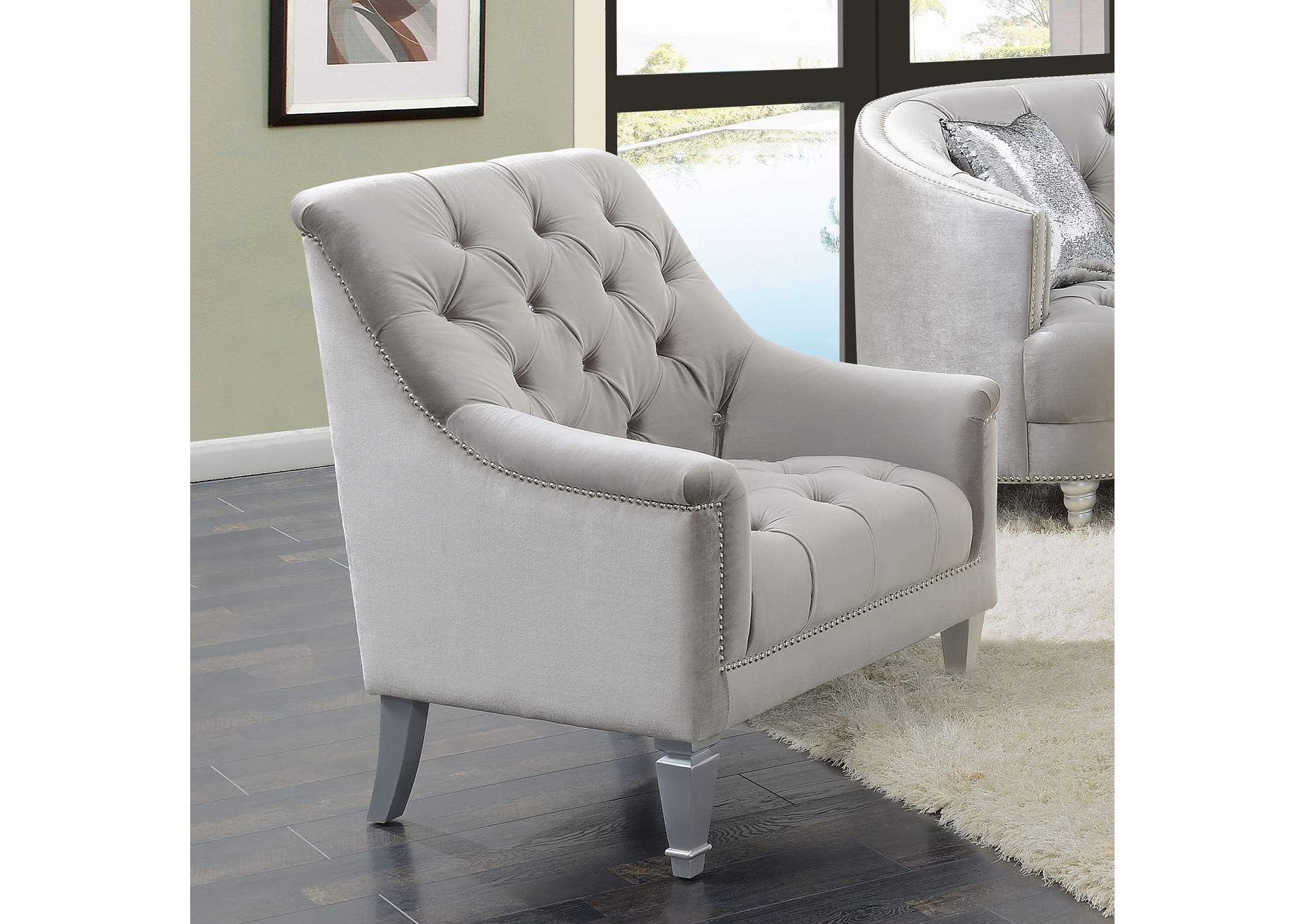 Avonlea Sloped Arm Tufted Chair Grey,Coaster Furniture