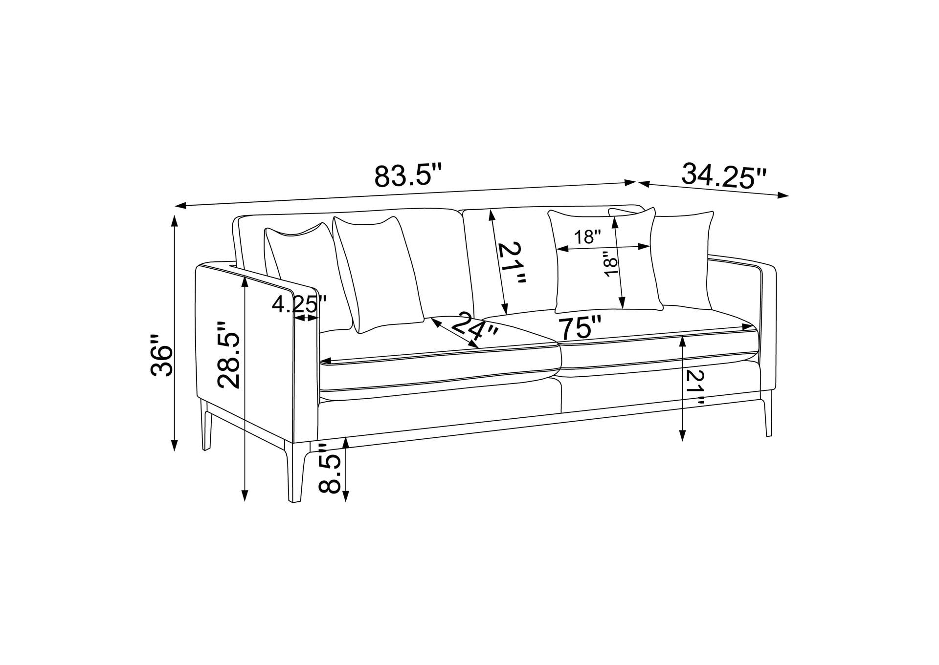 Apperson Cushioned Back Sofa Light Grey,Coaster Furniture