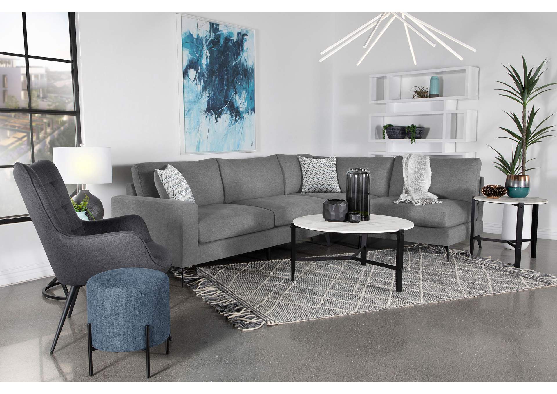 Clint Upholstered Sectional with Loose Back Grey,Coaster Furniture