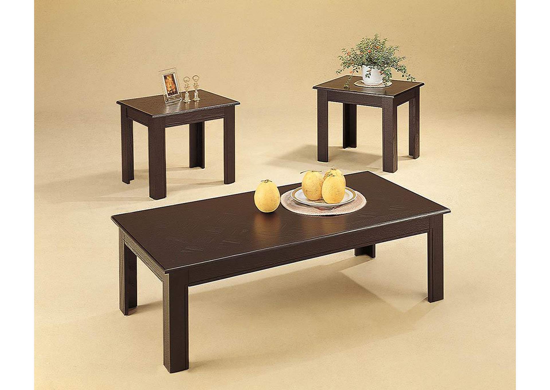 Black Oak Veneer Parquet 3pc Table Set,ABF Coaster Furniture