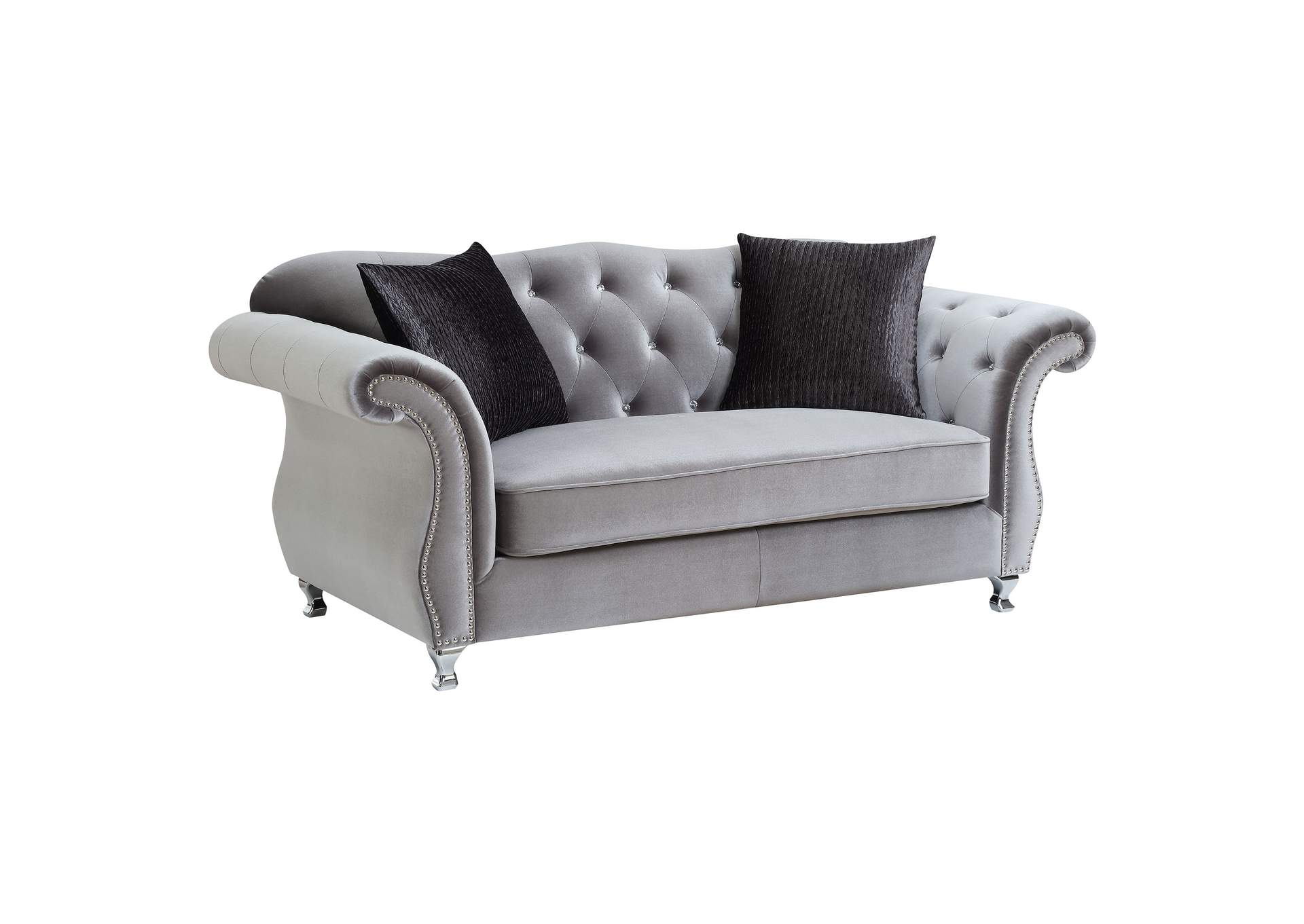 Frostine Upholstered Tufted Living Room Set Silver,Coaster Furniture