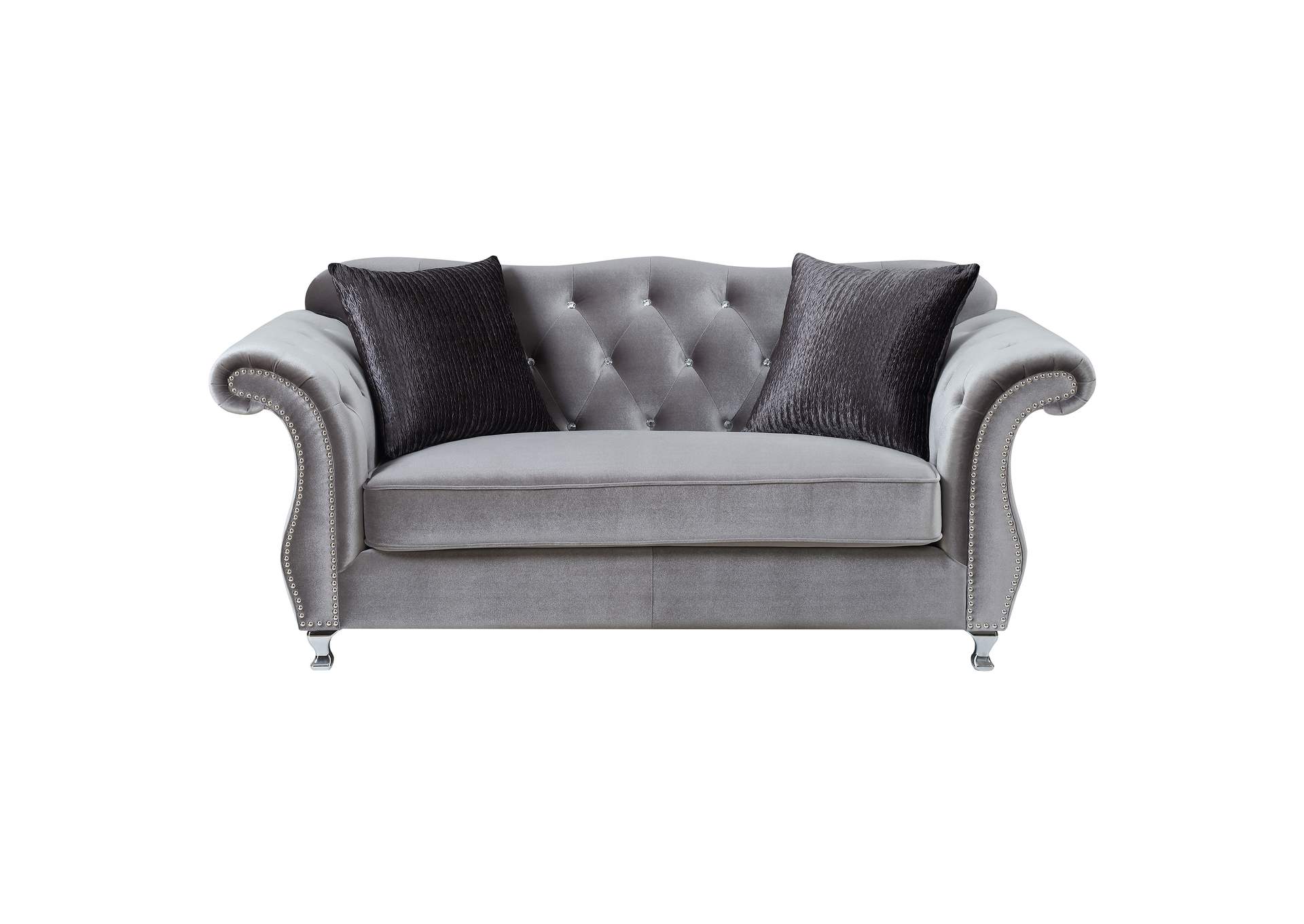 Frostine Upholstered Tufted Living Room Set Silver,Coaster Furniture