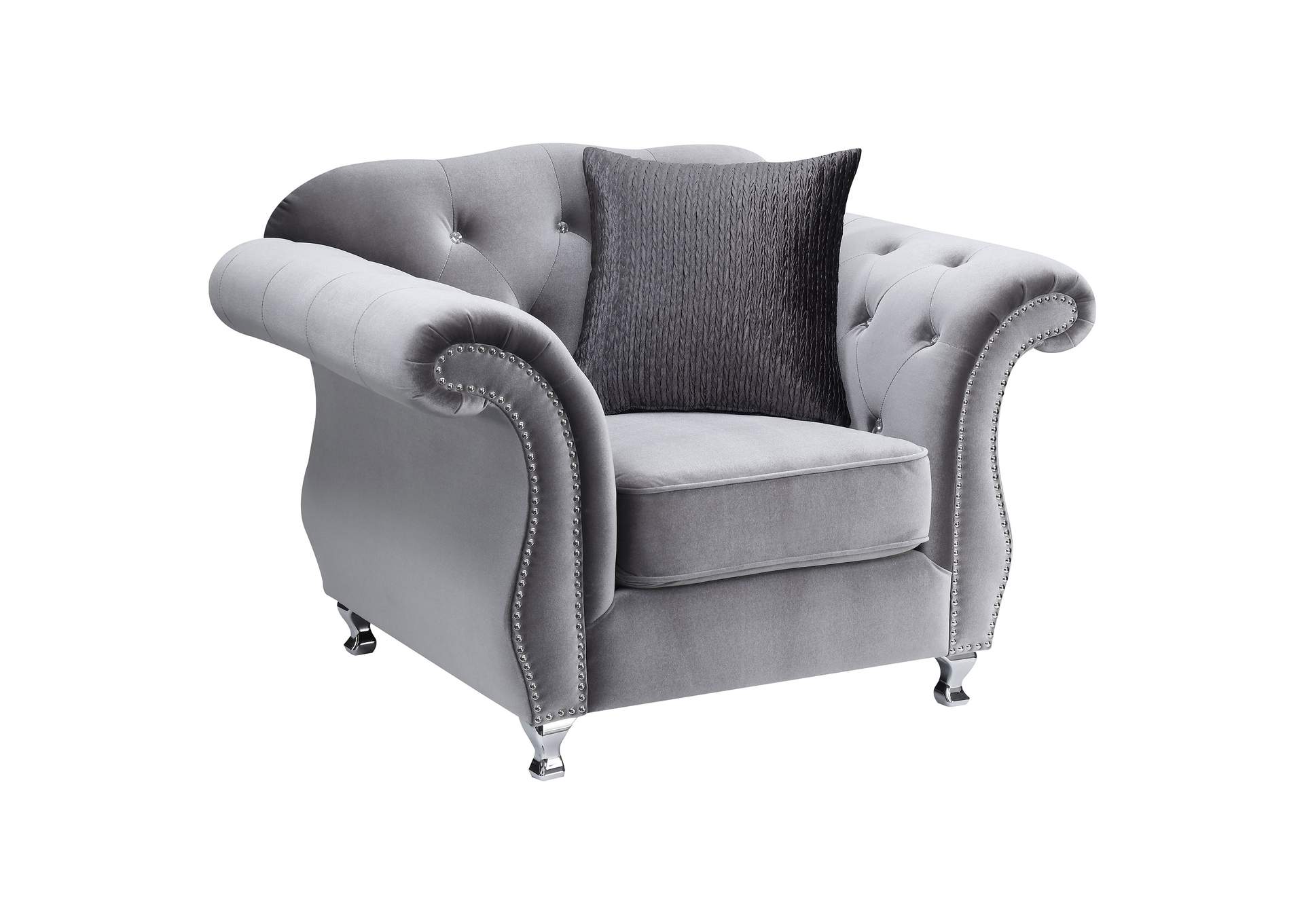 Frostine Upholstered Tufted Living Room Set Silver,Coaster Furniture