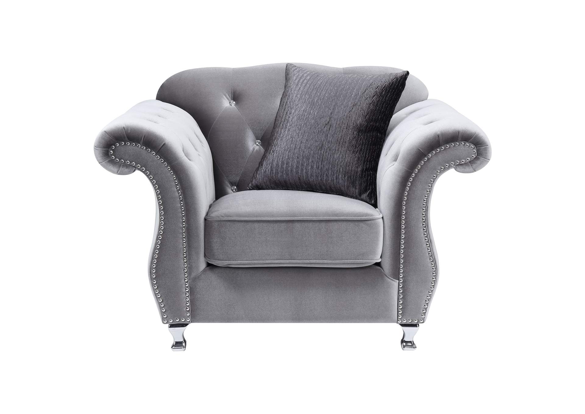 Frostine Upholstered Tufted Living Room Set Silver,Coaster Furniture