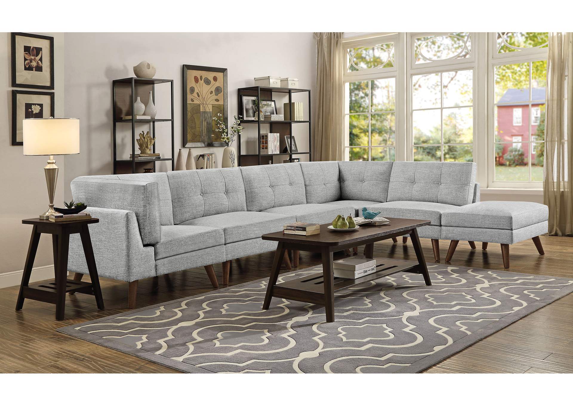 Churchill 6-piece Upholstered Modular Tufted Sectional Grey and Walnut,Coaster Furniture